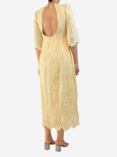Yellow broderie-anglaise midi dress - size UK 12 Dresses Borgo De Nor 