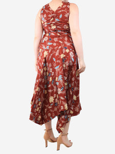 Ulla Johnson Red sleeveless ruched silk midi dress - size UK 12