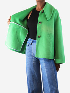 Ganni Green wool-blend wide-collar jacket - size UK 6