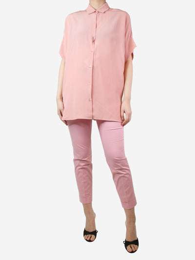 Pink short-sleeved silk shirt - size UK 8