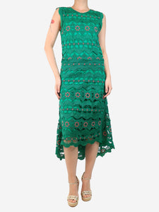 Chloe Green sleeveless embroidered midi dress - size UK 10