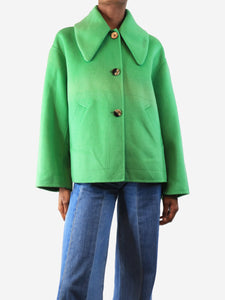 Ganni Green wool-blend wide-collar jacket - size UK 6