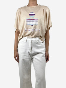 Isabel Marant Etoile Cream printed cropped linen t-shirt - size M