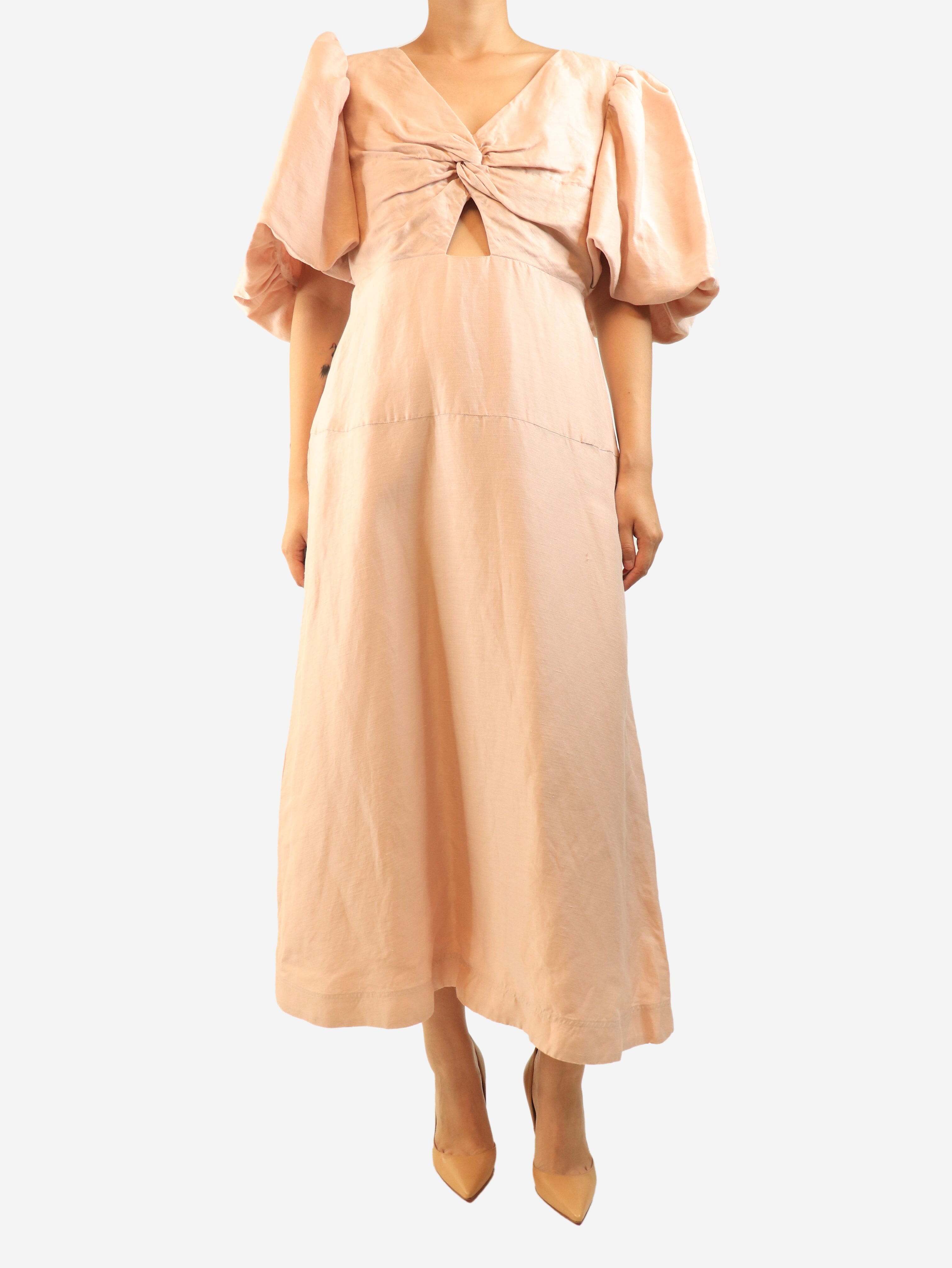 Pink puff-sleeved midi dress - size UK 14 Dresses Aje 