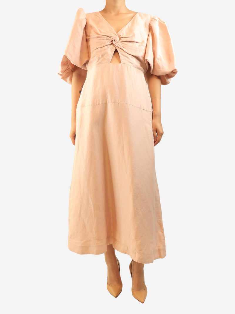 Pink puff-sleeved midi dress - size UK 14 Dresses Aje 
