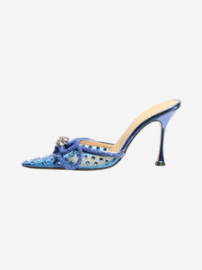 Mach & Mach Blue double bow crystal-embellished point-toe mules - size EU 40 (UK 7)