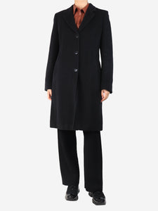 Max Mara Studio Black wool long notched lapel coat - size UK 12
