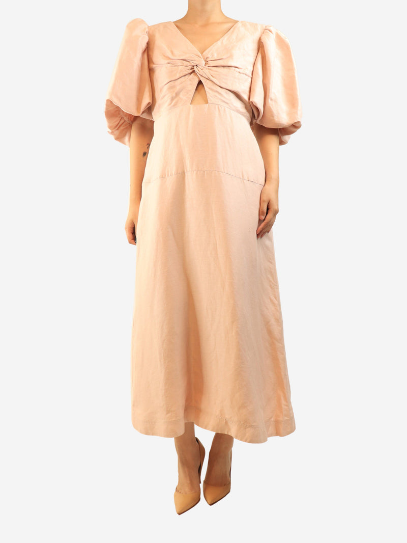 Pink puff-sleeved midi dress - size UK 14 Dresses Aje 