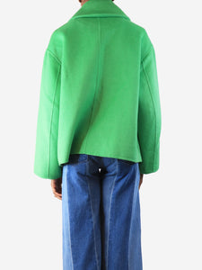 Ganni Green wool-blend wide-collar jacket - size UK 6