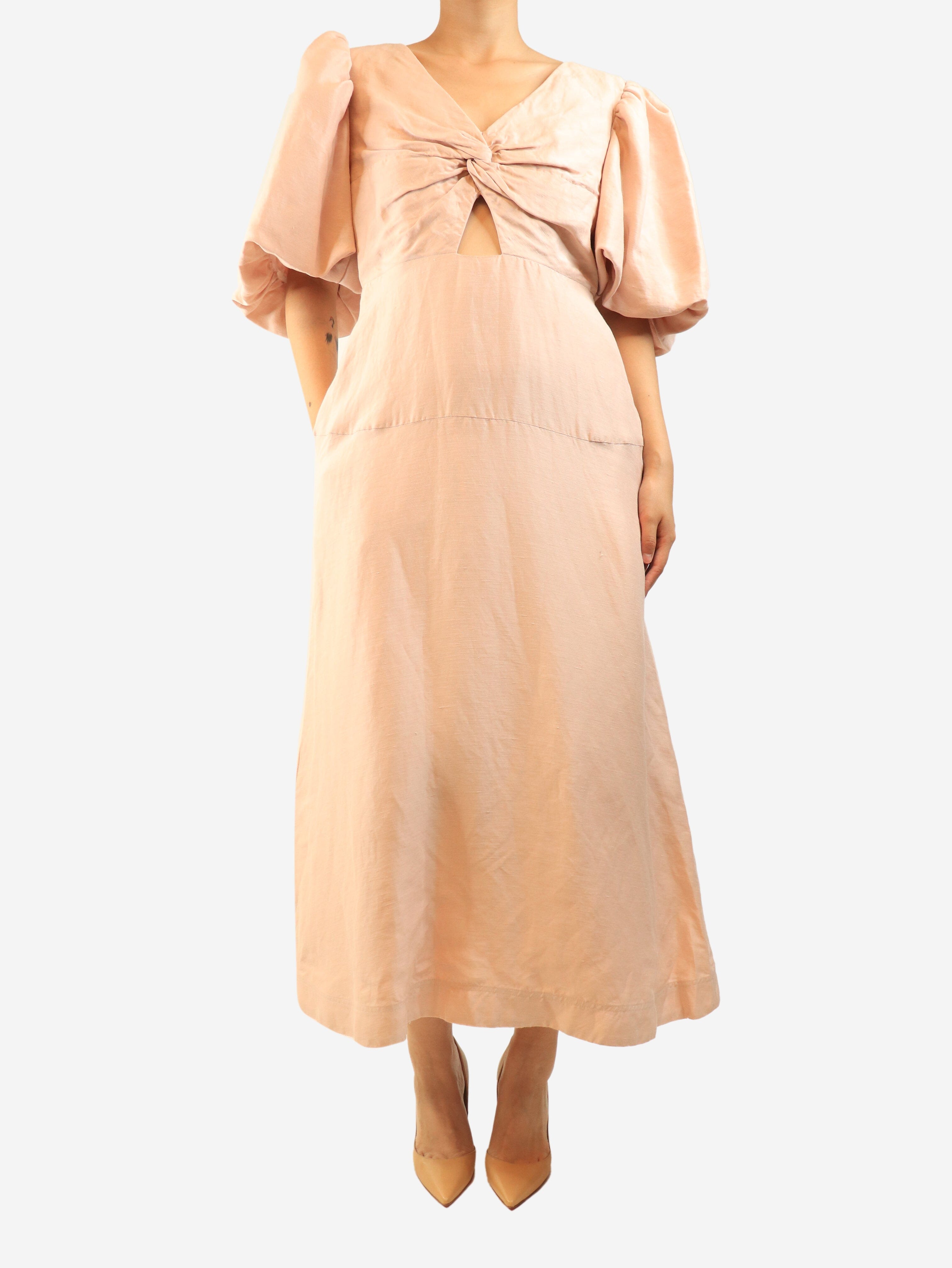 Pink puff-sleeved midi dress - size UK 14 Dresses Aje 