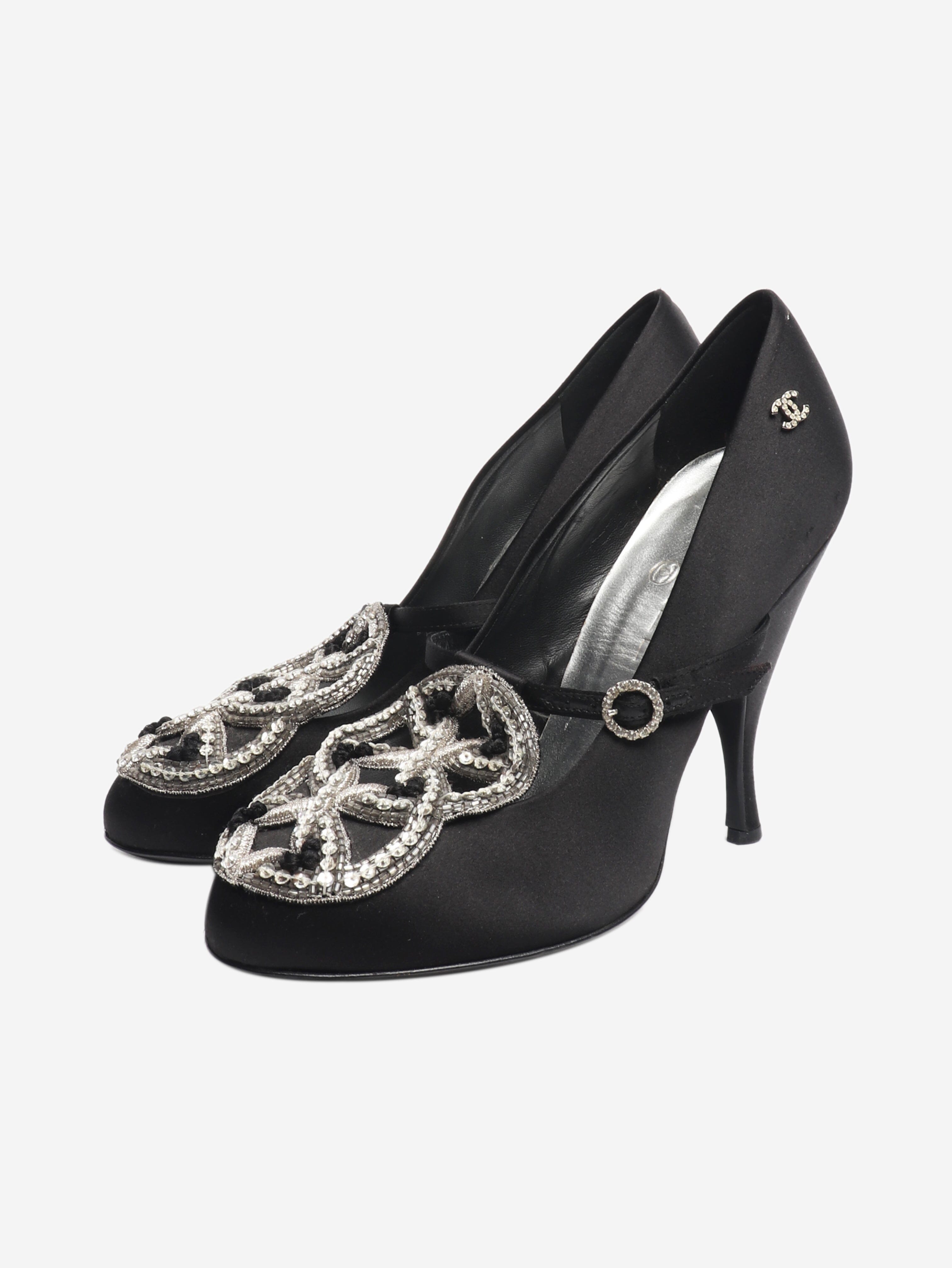 Black satin embellished pumps - size EU 37.5