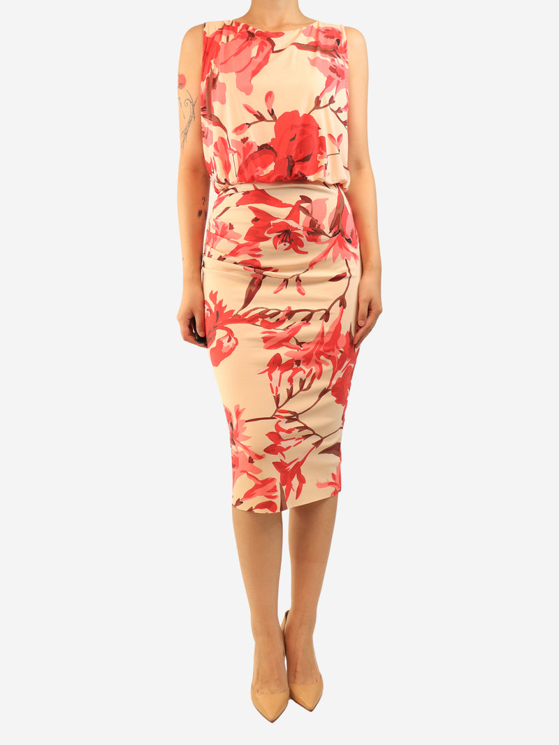 Pink Ivona floral printed midi dress - size UK 10