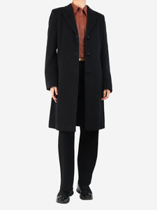 Max Mara Studio Black wool long notched lapel coat - size UK 12