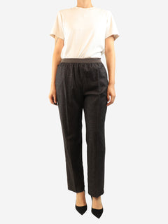 Dark brown elasticated wool trousers - size UK 10