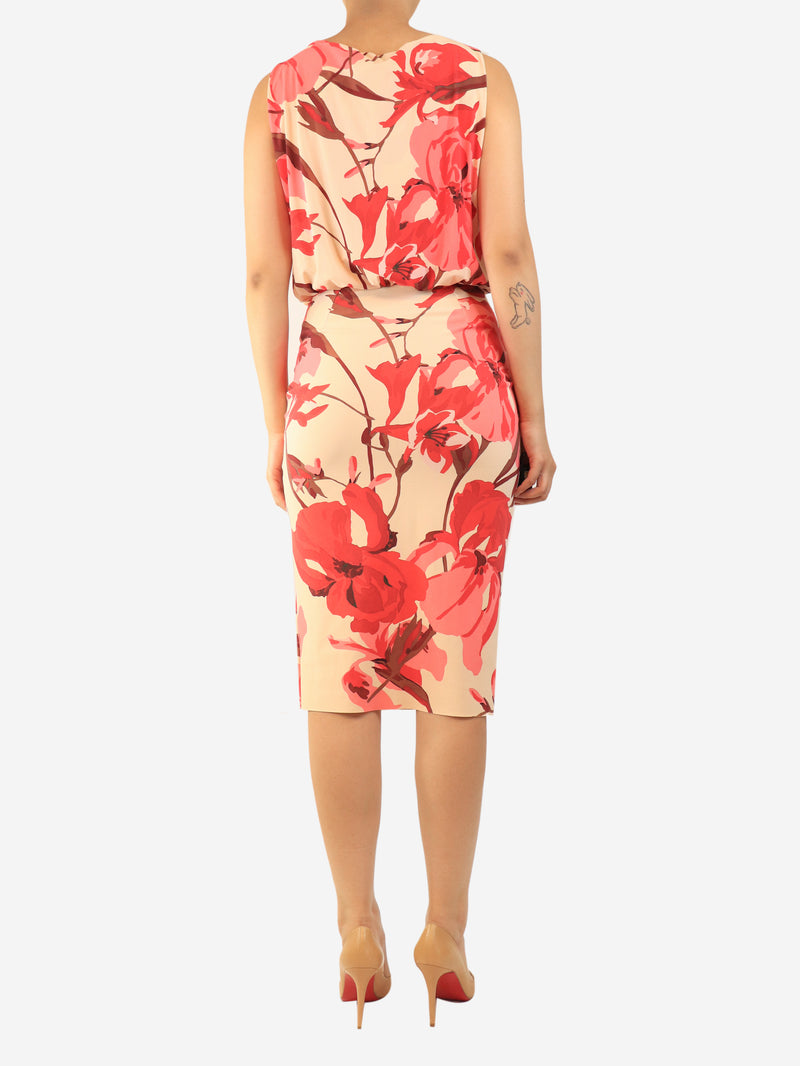 Pink Ivona floral printed midi dress - size UK 10