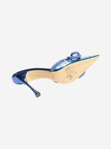 Mach & Mach Blue double bow crystal-embellished point-toe mules - size EU 40 (UK 7)
