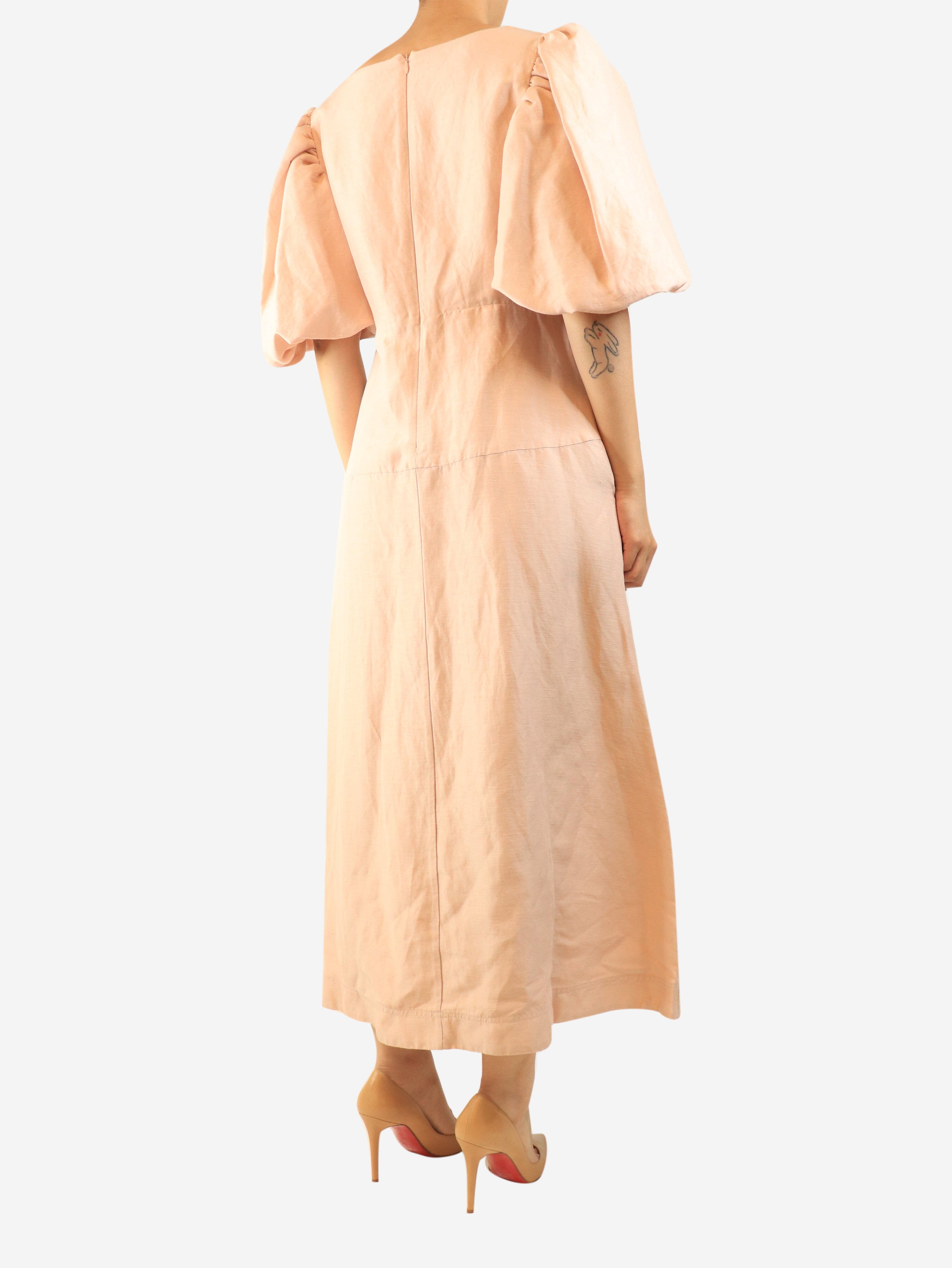 Pink puff-sleeved midi dress - size UK 14 Dresses Aje 