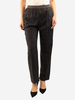 Dark brown elasticated wool trousers - size UK 10