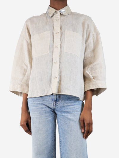 Beige linen blouse with sequin collar - size S Tops Brunello Cucinelli 