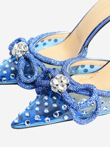 Mach & Mach Blue double bow crystal-embellished point-toe mules - size EU 40 (UK 7)
