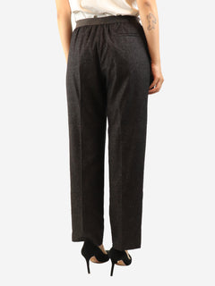 Dark brown elasticated wool trousers - size UK 10