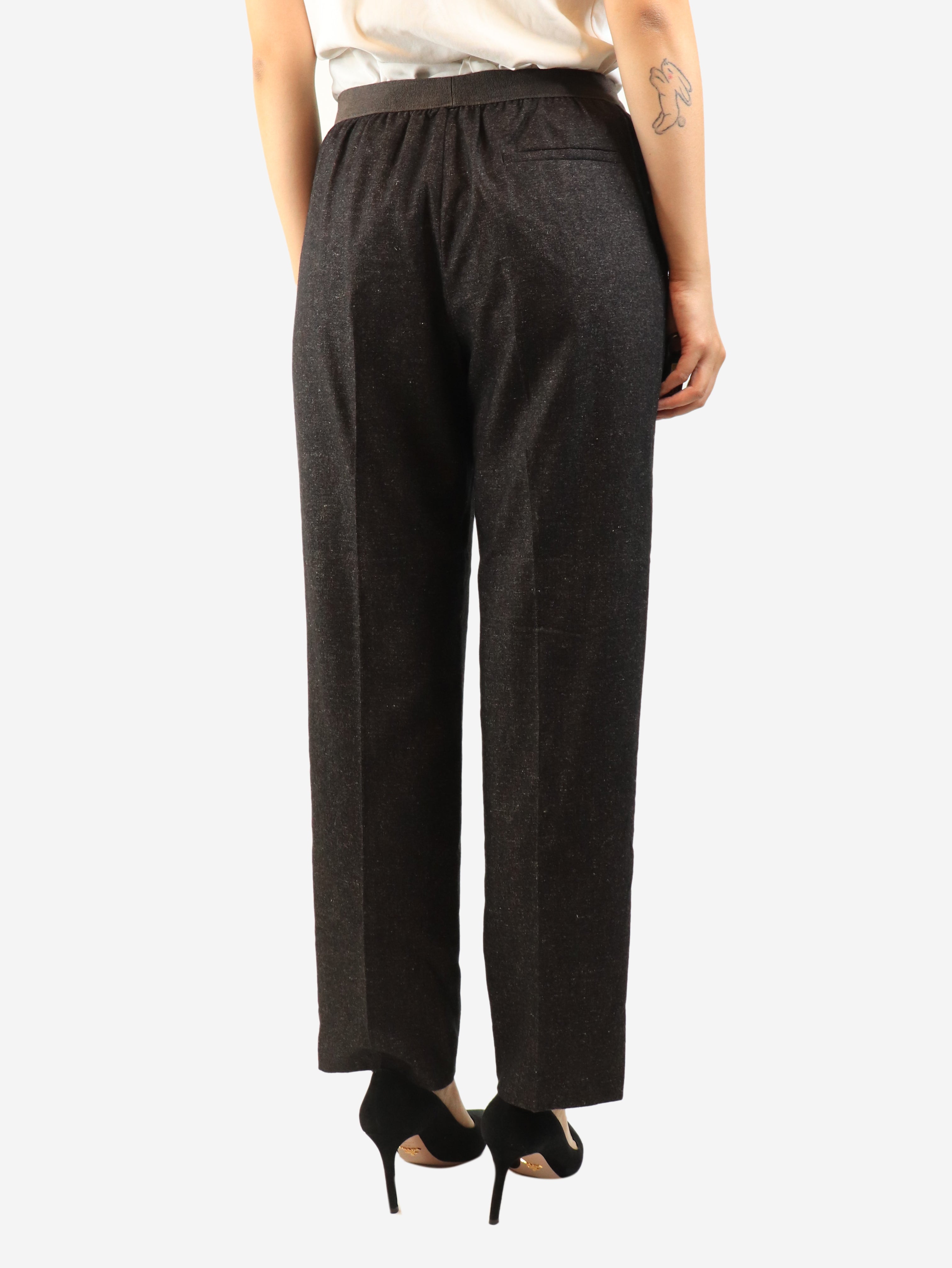 Dark brown elasticated wool trousers - size UK 10