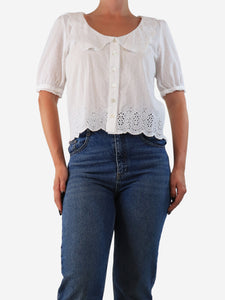 Brora White broderie blouse - size UK 10