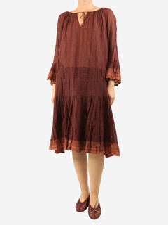 Burgundy sheer long-sleeved cotton tunic - size L Dresses Dosa 