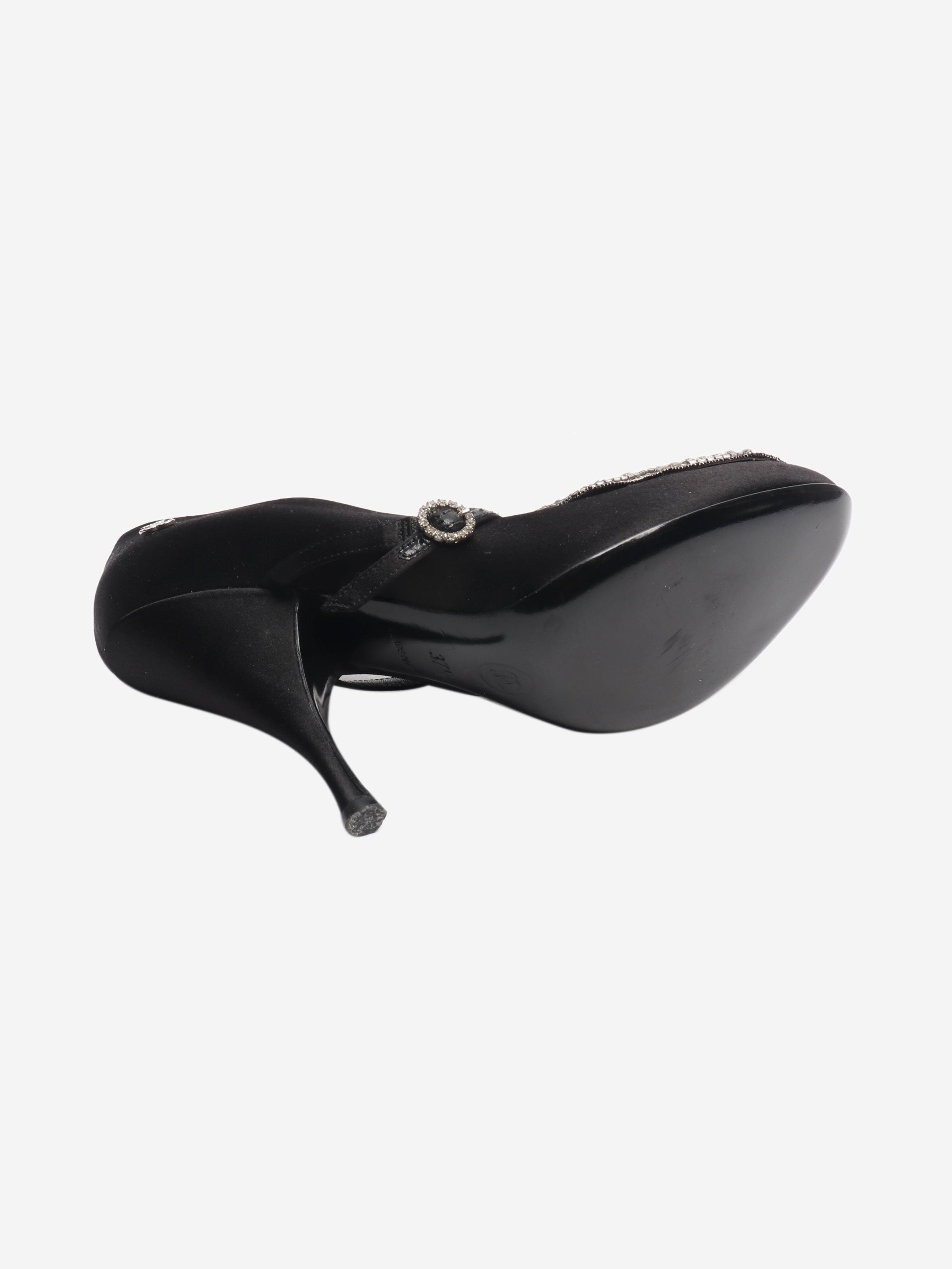 Black satin embellished pumps - size EU 37.5