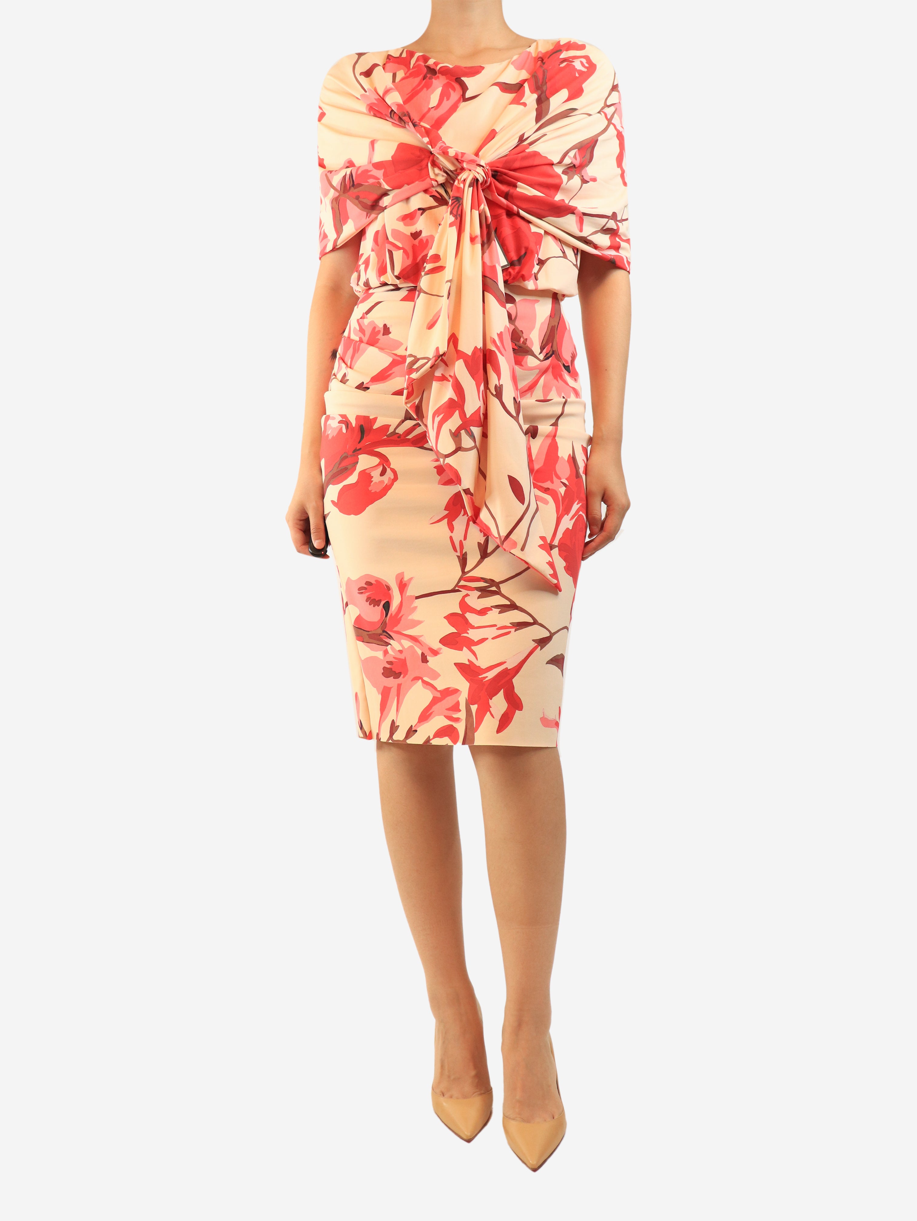 Pink Ivona floral printed midi dress - size UK 10