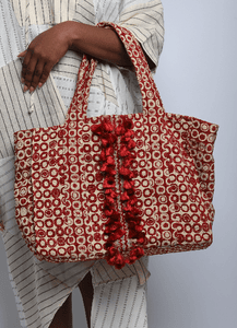 Malaga 4 Red and beige jacquard tote bag