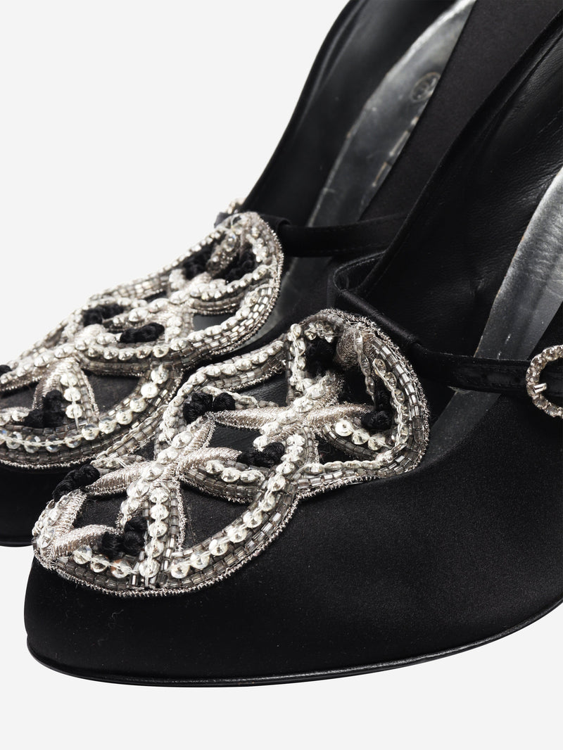 Black satin embellished pumps - size EU 37.5