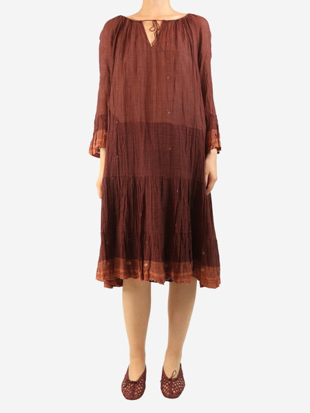 Burgundy sheer long-sleeved cotton tunic - size L product image