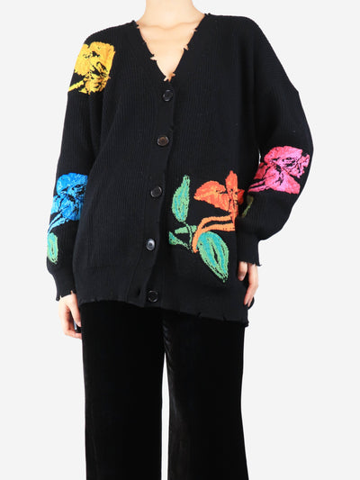 Black distressed floral jacquard cardigan - size M Knitwear MSGM 