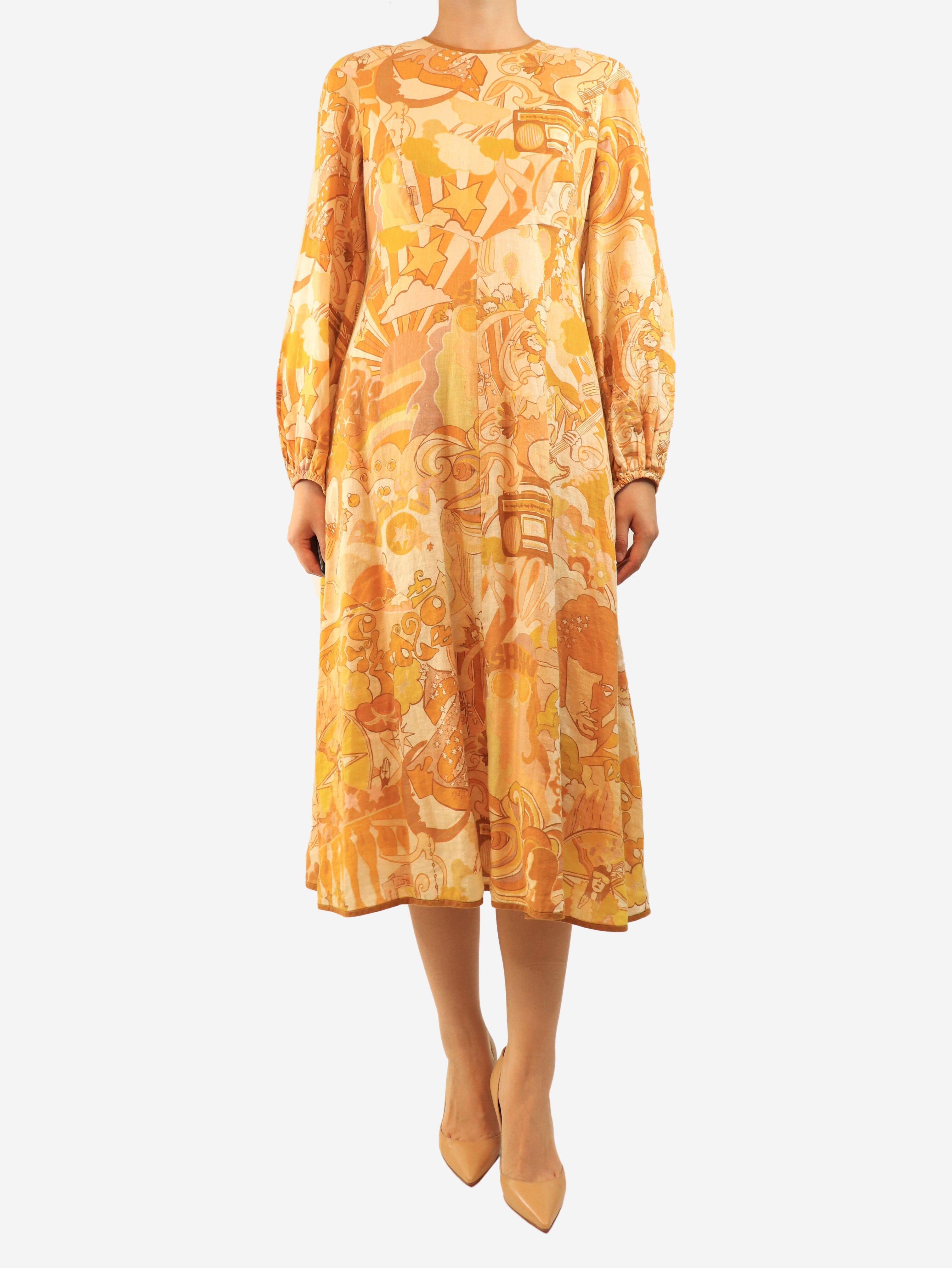 Yellow star printed linen dress - size UK 12 Dresses Zimmermann 