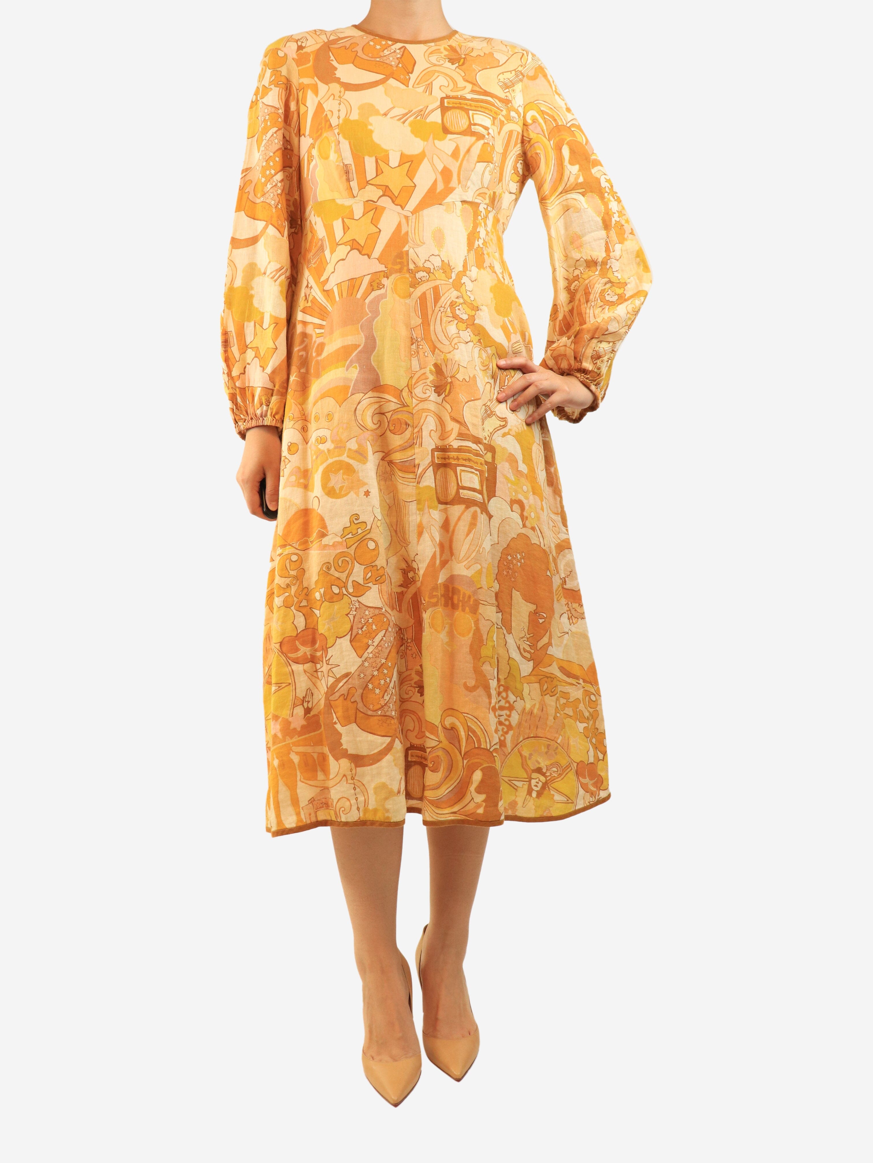 Yellow star printed linen dress - size UK 12 Dresses Zimmermann 