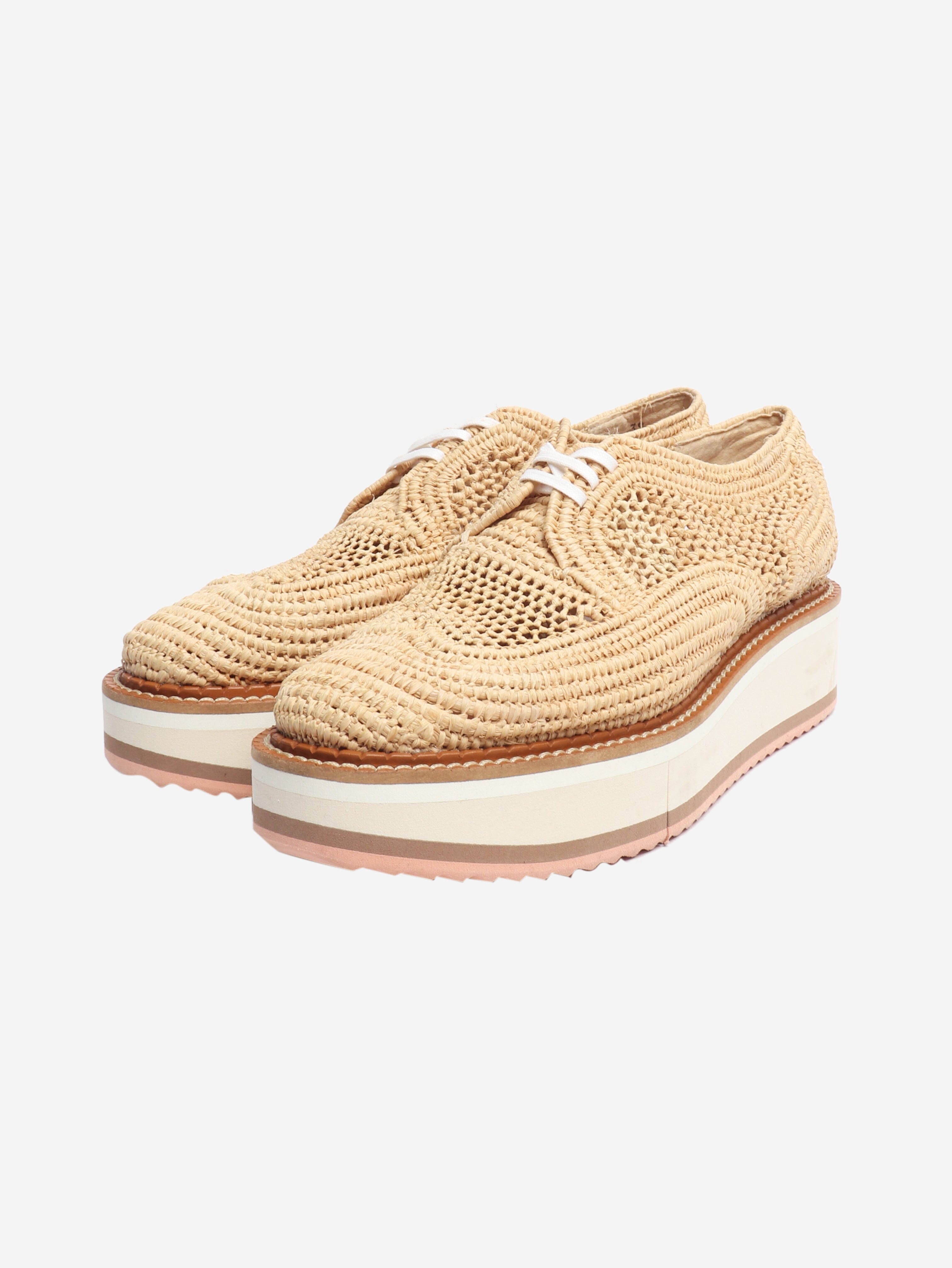 Neutral raffia platform shoes - size EU 39
