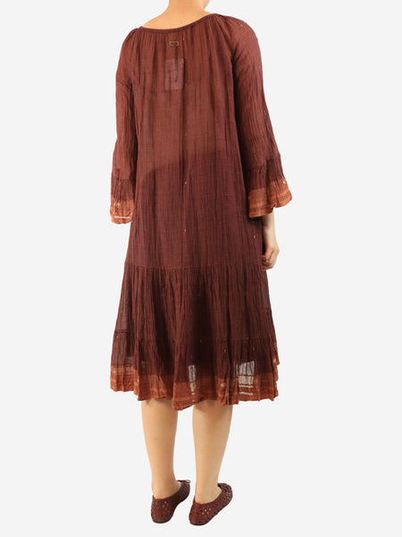 Burgundy sheer long-sleeved cotton tunic - size L alternate image
