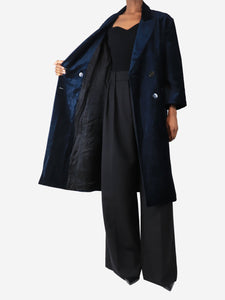 Forte Forte Dark blue velvet double-breasted long coat - size UK 6
