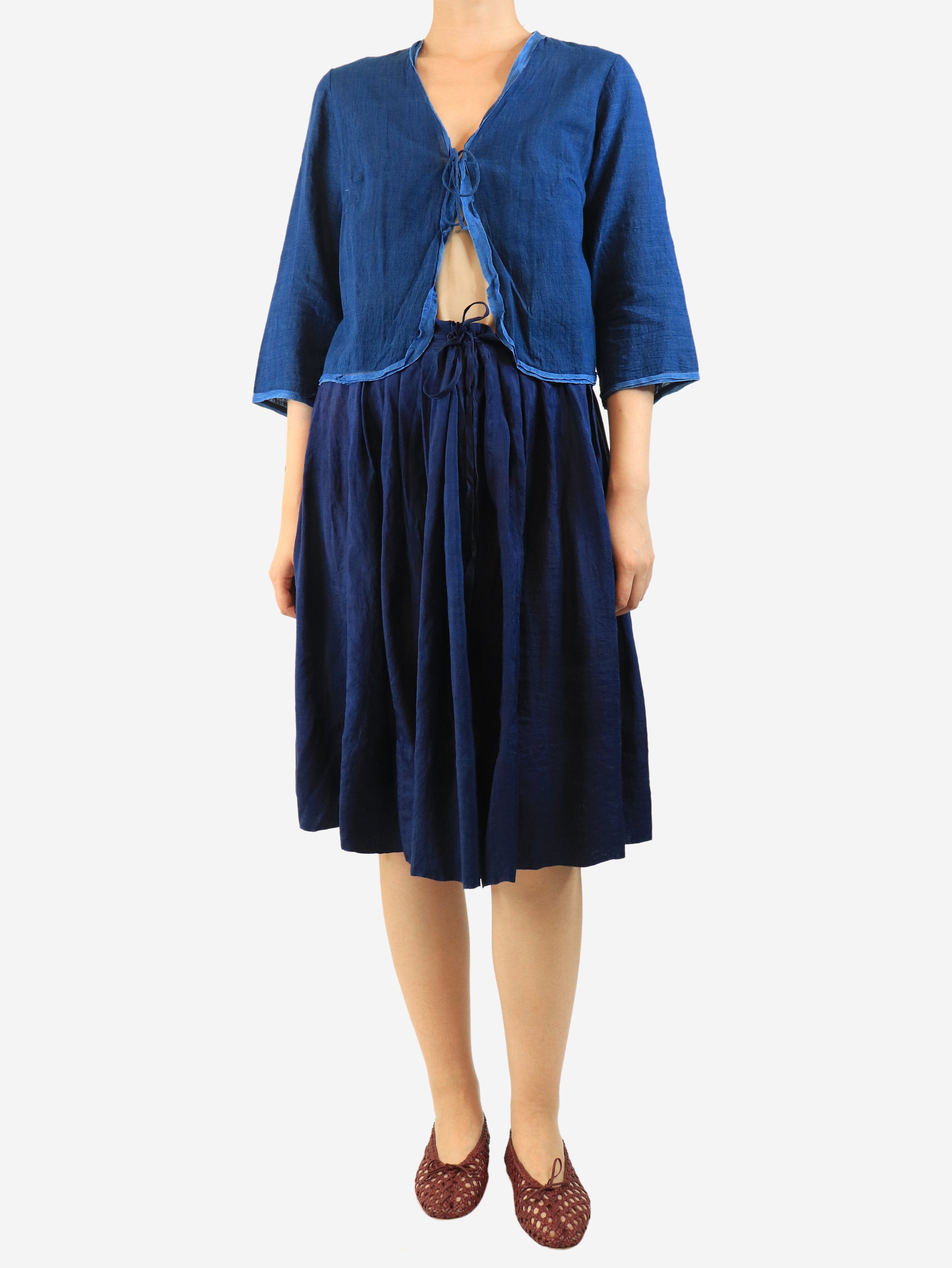 Navy silk drawstring skirt - size OS Skirts Dosa 