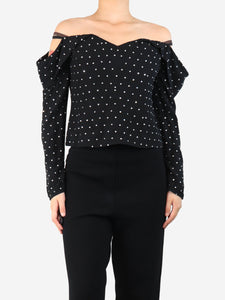 self-portrait Black off-shoulder diamante top - size UK 8