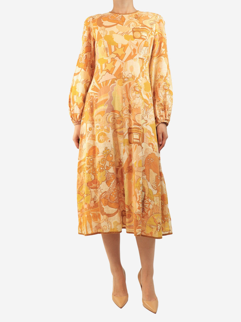 Yellow star printed linen dress - size UK 12 Dresses Zimmermann 