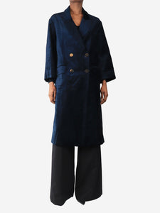Forte Forte Dark blue velvet double-breasted long coat - size UK 6