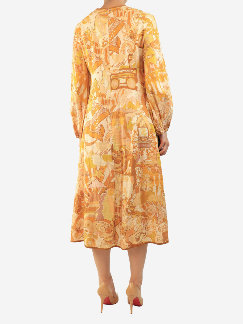 Yellow star printed linen dress - size UK 12 Dresses Zimmermann 