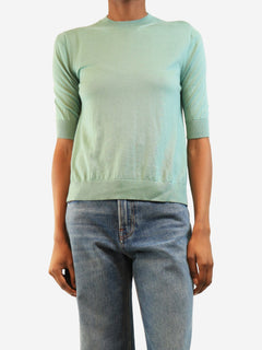Green short sleeve thin knit top - size UK 8 Knitwear Loro Piana 