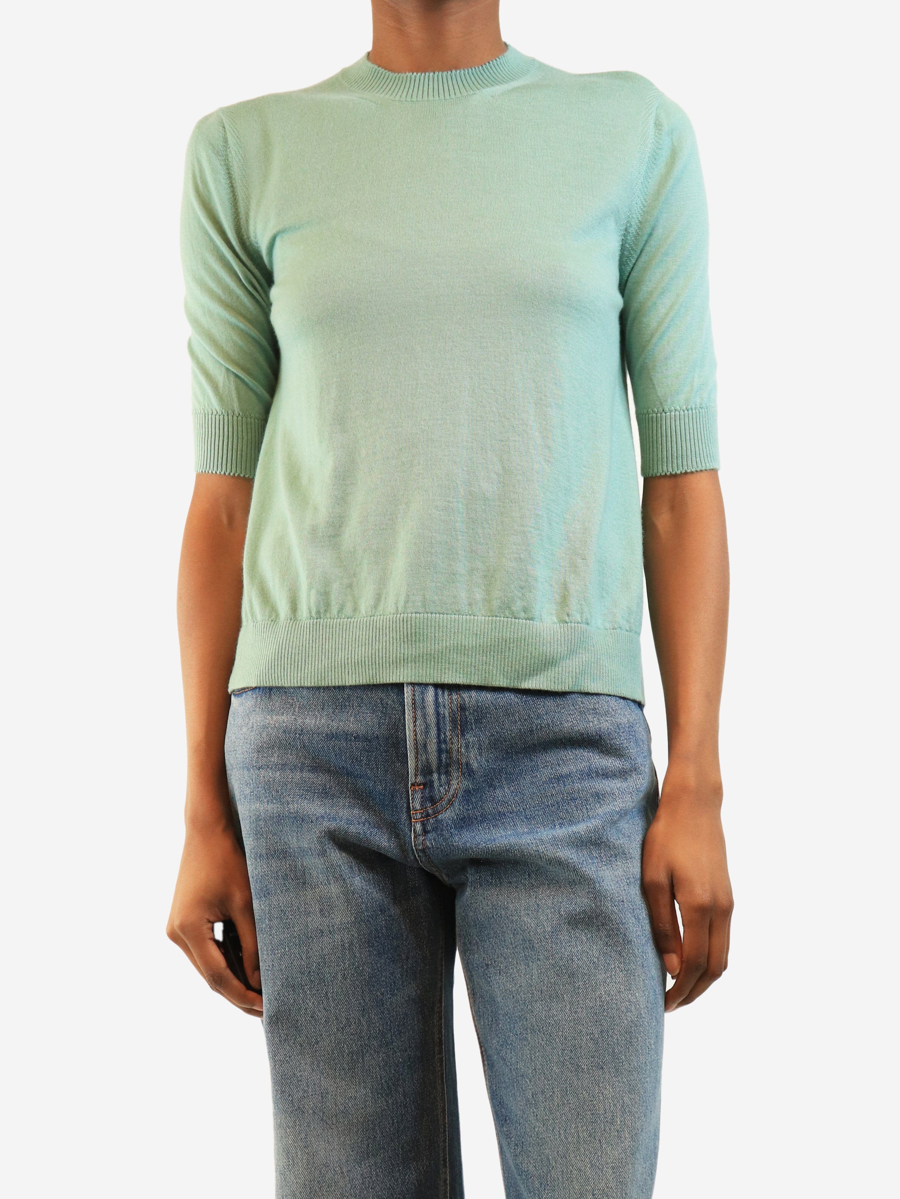 Green short sleeve thin knit top - size UK 8 Knitwear Loro Piana 
