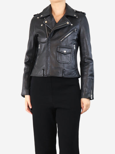 Black leather biker jacket - size UK 12 Coats & Jackets Maje 