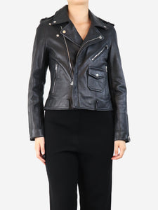 Maje Black leather biker jacket - size UK 12