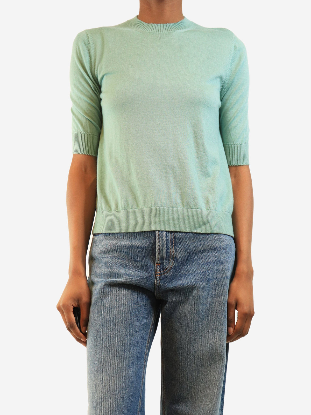 Green short sleeve thin knit top - size UK 8 Knitwear Loro Piana 