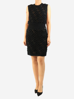 Black bobble-knit midi dress - size UK 14